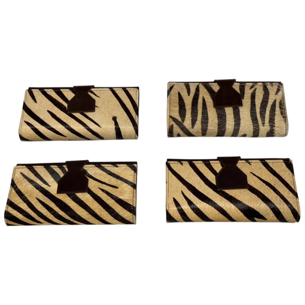 Lot Of 4 Real Handmade Animal Print Fur Leather Loop Closure Wallet/Hand Clutch